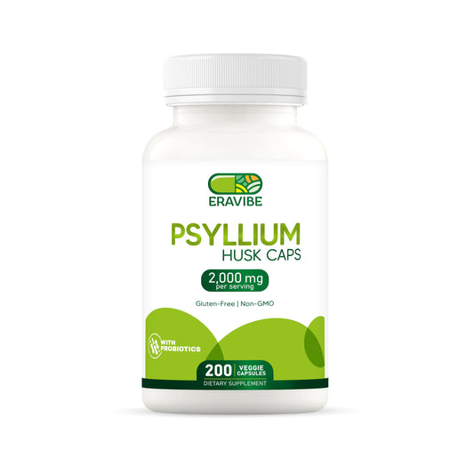 ERAVIBE Psyllium Husk with Probiotics 100 Million CFUs Fiber Supplement for Digestive and Gut Support Capsule 200 Count
