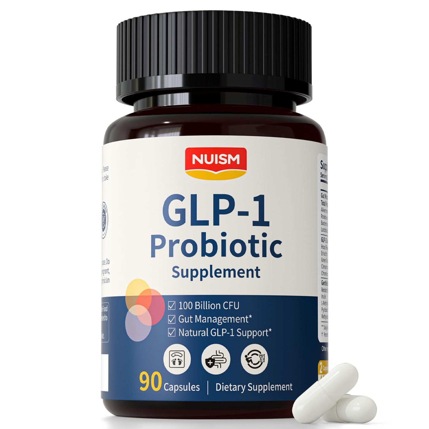 NUISM GLP-1 Supplement with Akkermansia Probiotic 100 Billion CFU–Hops & Eriocitrin for Appetite Control and Metabolic Support Capsule 90 Count