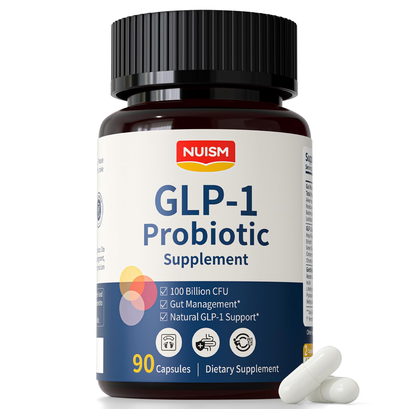 NUISM GLP-1 Supplement with Akkermansia Probiotic 100 Billion CFU–Hops & Eriocitrin for Appetite Control and Metabolic Support Capsule 90 Count