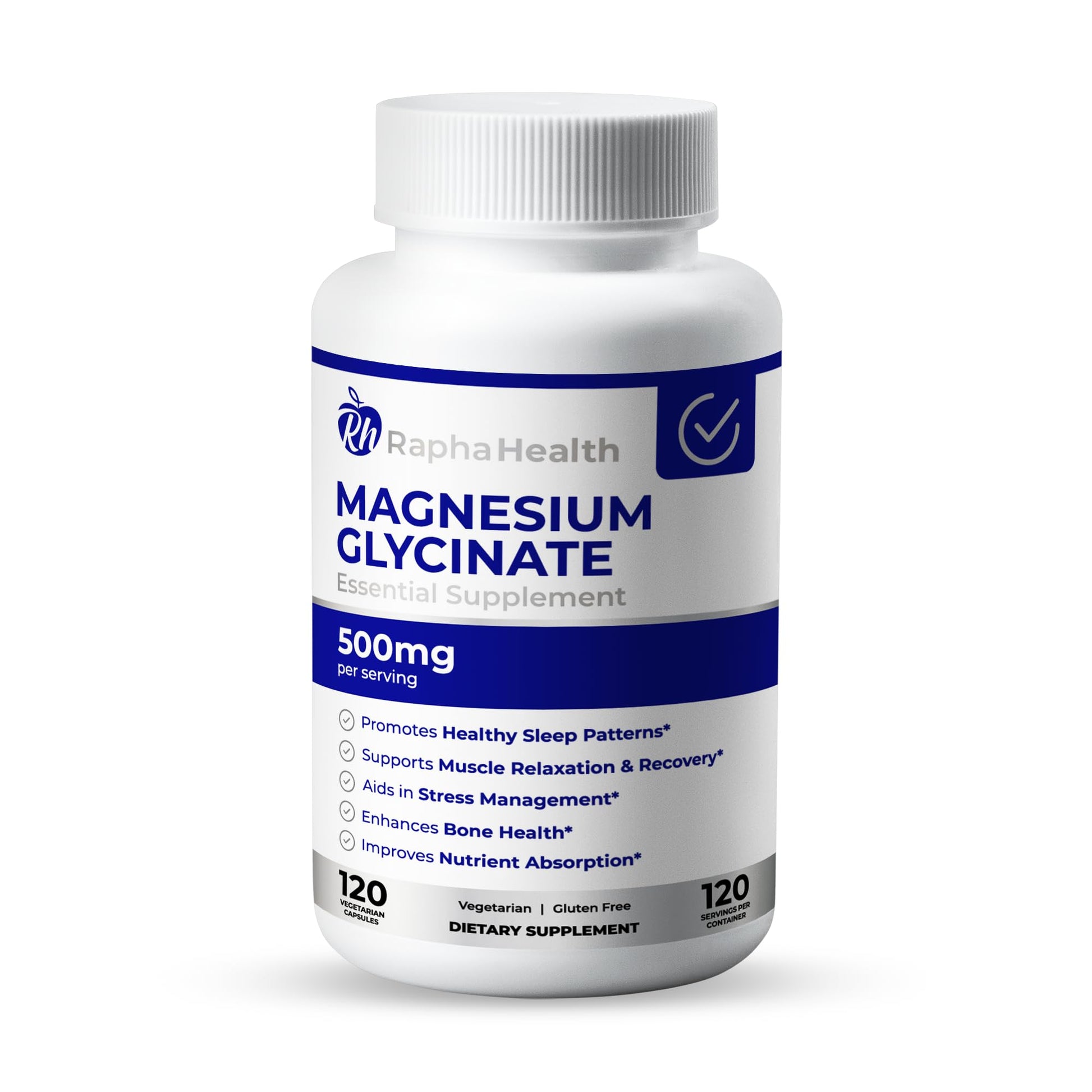 RAPHA HEALTH Magnesium Glycinate 500mg Capsule, 120 Count