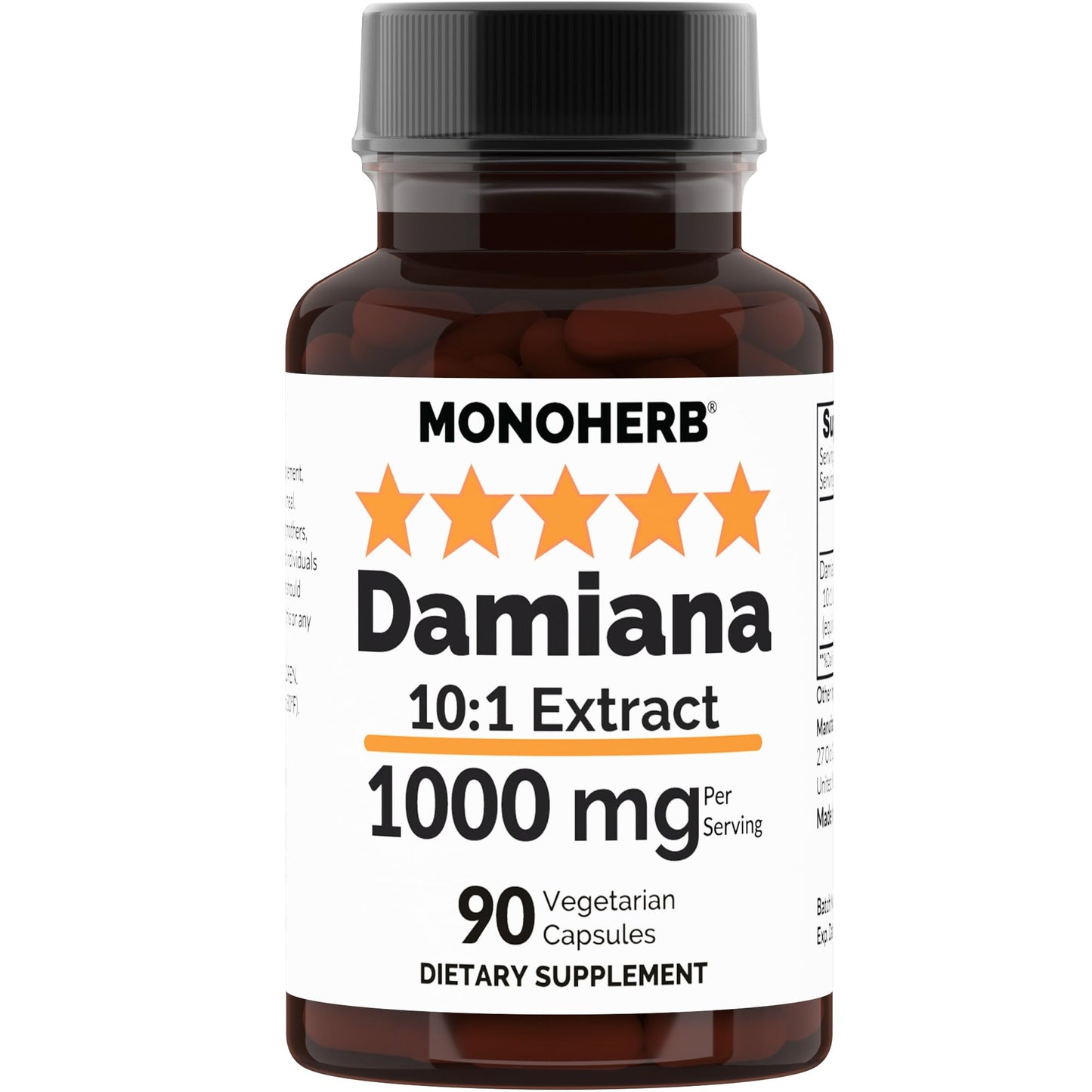 MONOHERB Damiana 10:1 Extract 1000 mg per Serving, 90 Count Capsules