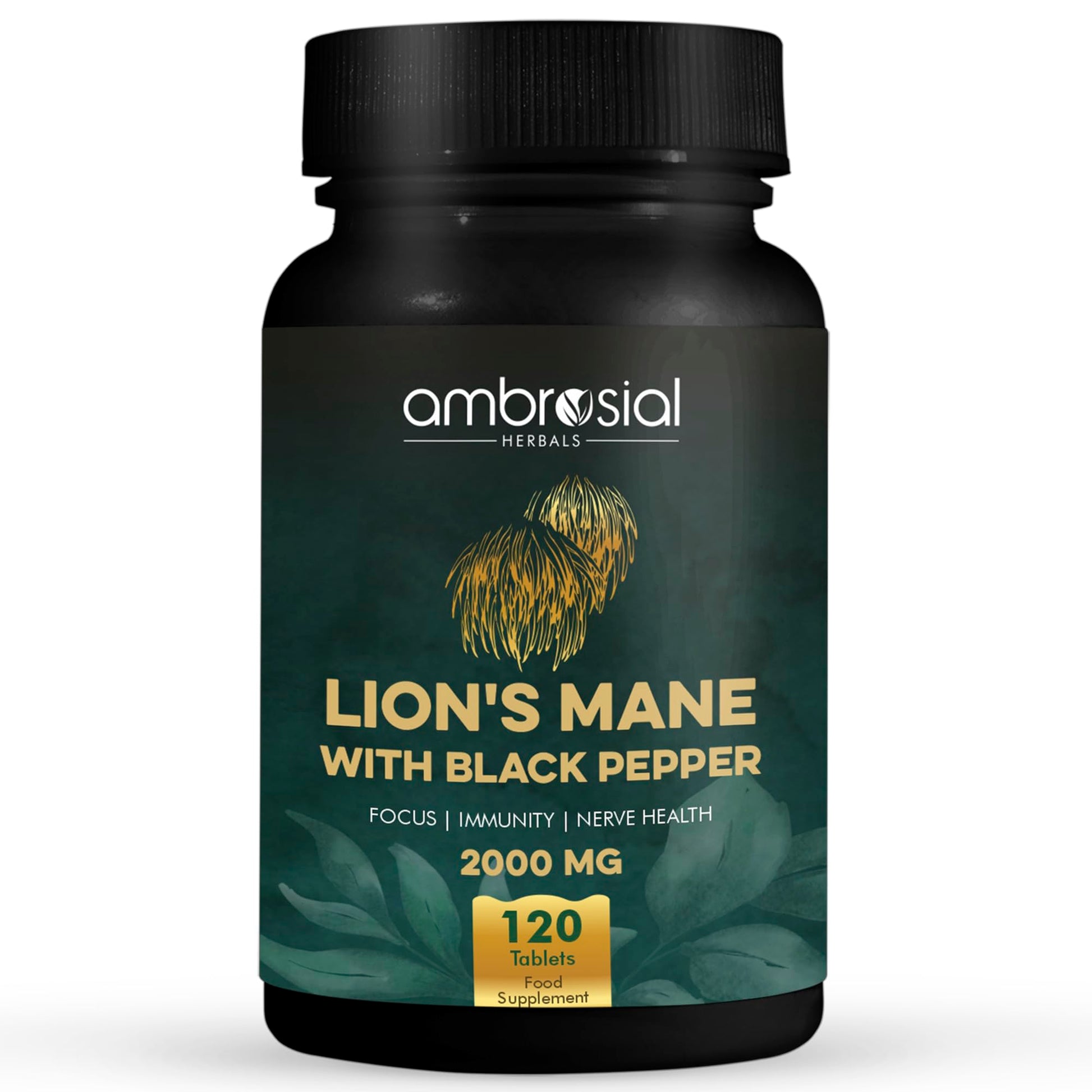 AMBROSIAL Lion's Mane with Black Pepper - 2000 mg, 120 Tablets