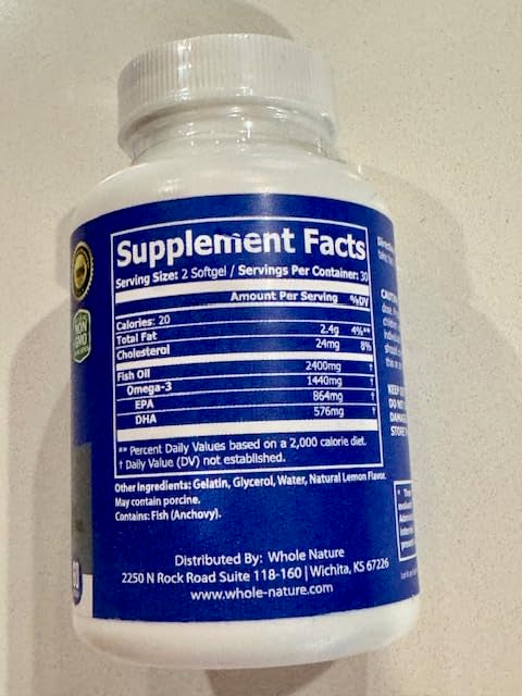 Whole Nature Omega 3 Fish Oil Capsules, 60 Count
