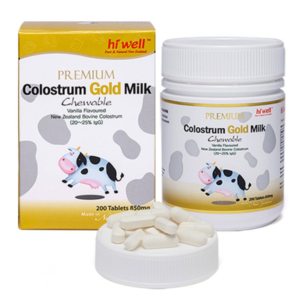 HI WELL PURE & NATURAL NEW ZEALAND Bovine Colostrum Gold Milk Tablets, 200 Tablets