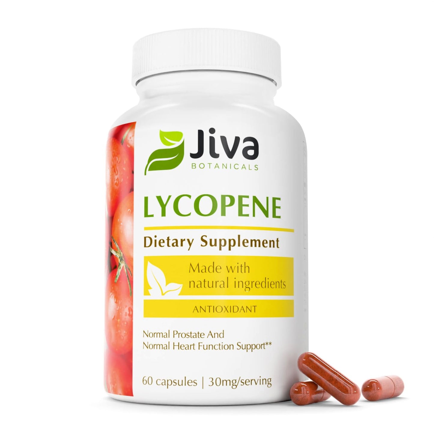 Jiva Botanicals Lycopene 30mg Capsules for Men Prostate Health, Tomato Extract, USA Made, Non-GMO, Vegan, 60 Capsules