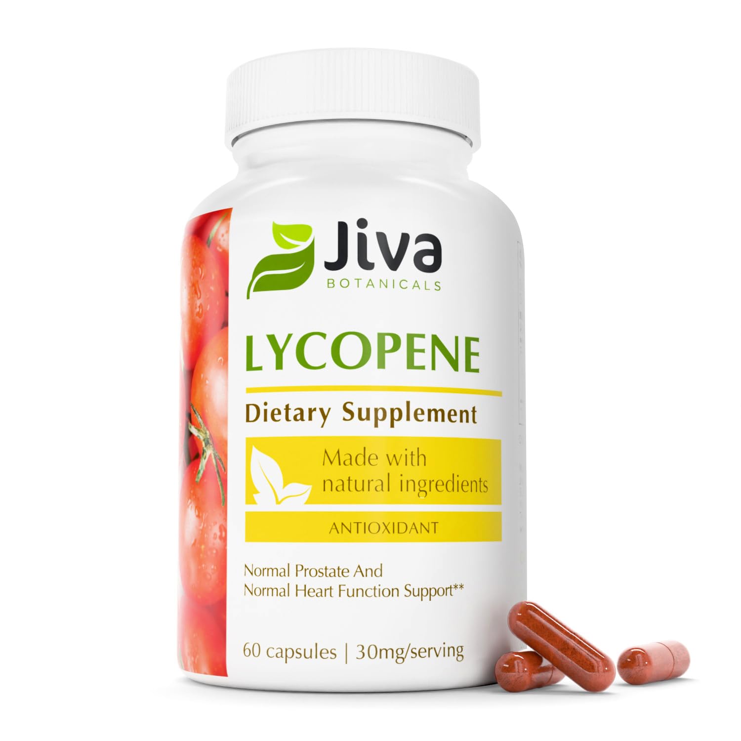 Jiva Botanicals Lycopene 30mg Capsules for Men Prostate Health, Tomato Extract, USA Made, Non-GMO, Vegan, 60 Capsules