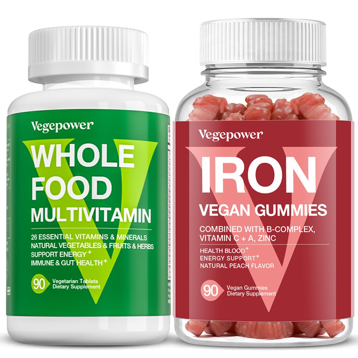 VEGEPOWER Whole Food Multivitamin + Iron Gummies 90 Count