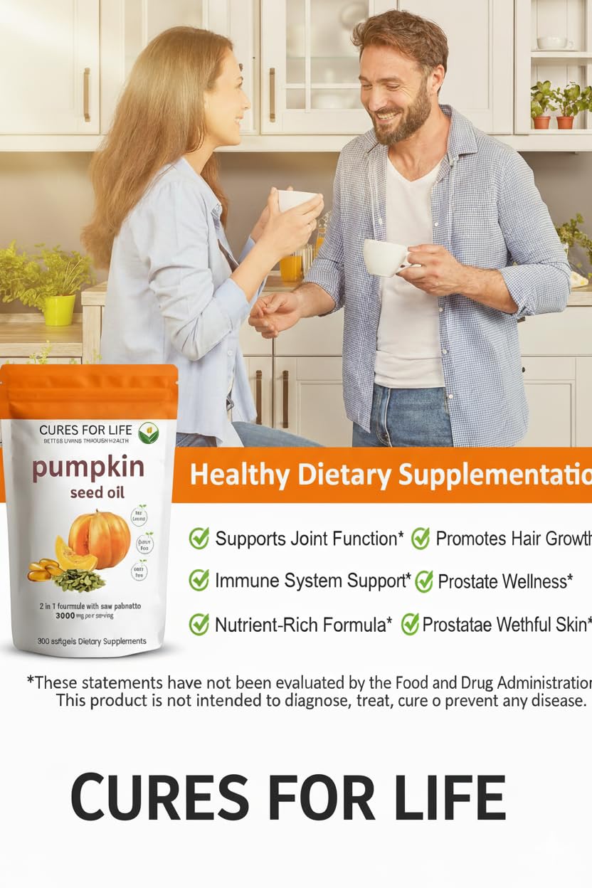 Cures For Life Pumpkin Seed Oil with Saw Palmetto Softgels 300 Count