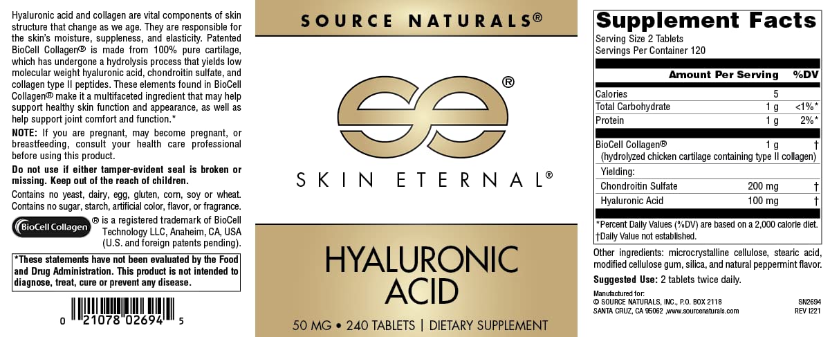 Source Naturals Skin Eternal Hyaluronic Acid 50 mg Tablet, 240 Tablets
