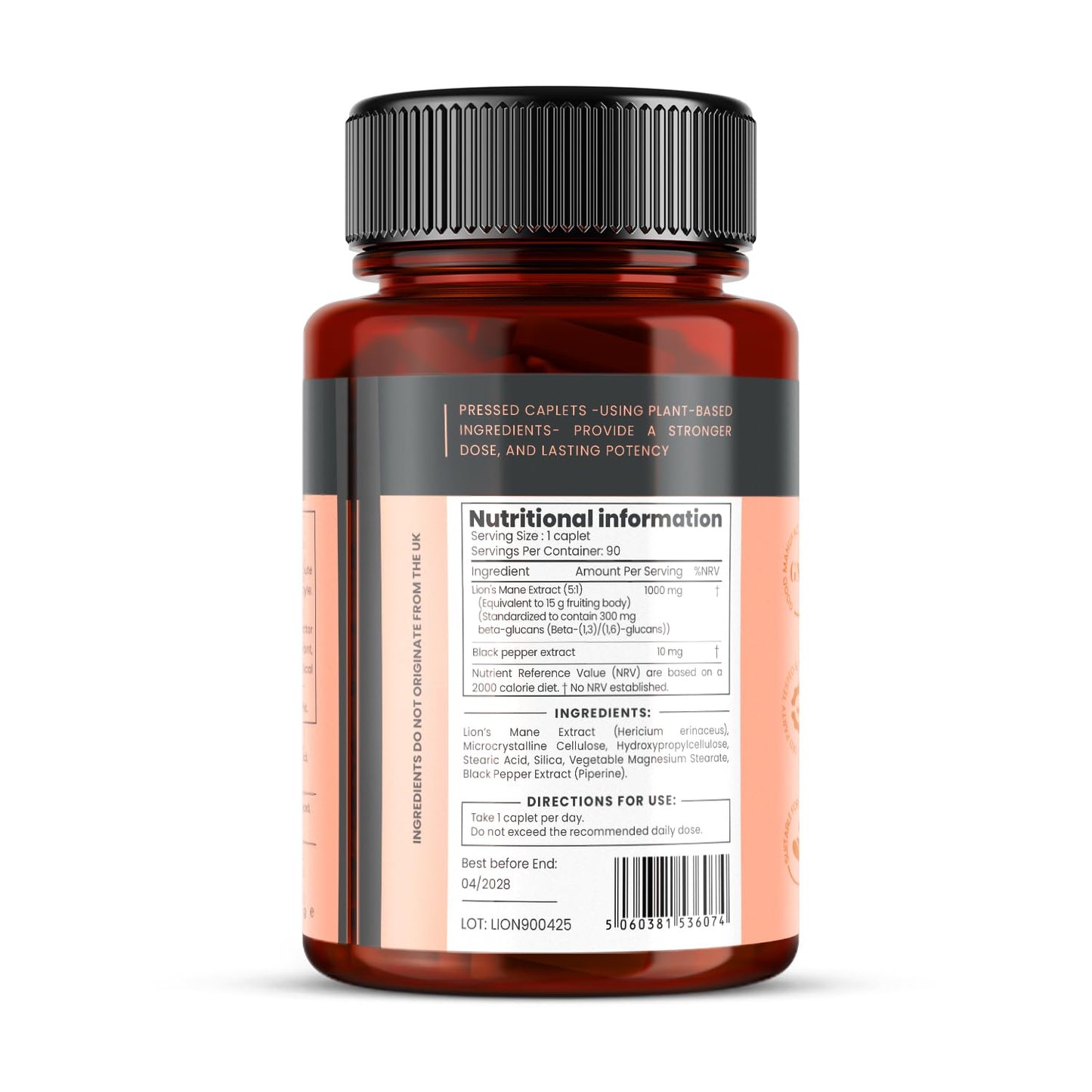 pureclinica Full Spectrum Lion’s Mane Mushroom 1000mg(15:1) per Caplet Caplet, 180 Caplets