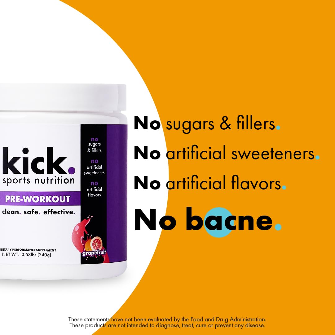 Kick. Sports Nutrition Pre Workout Powder Grapefruit Flavor 30 Servings