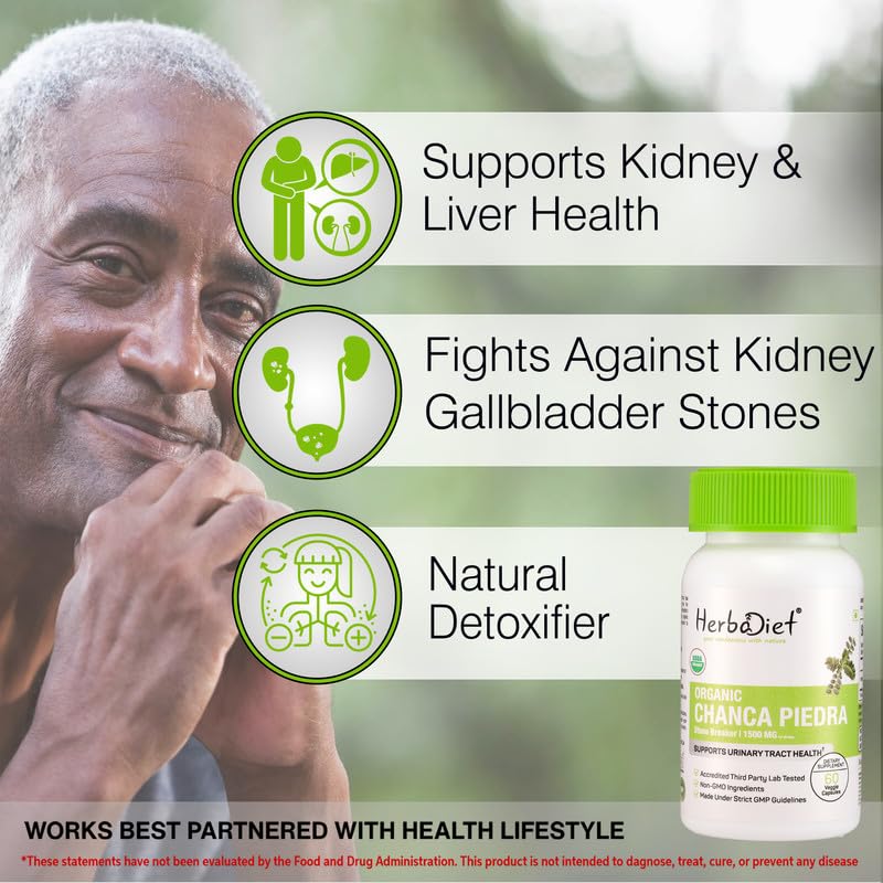 Herbadiet Organic Stone Breaker Chanca Piedra 400mg Capsules, 60 Capsules