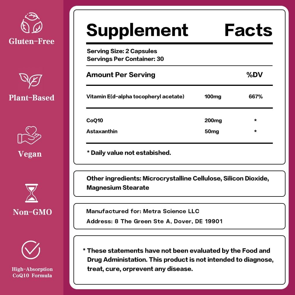 HOPE LIFE Coenzyme Q10 with Astaxanthin and Vitamin E, 120 Capsules