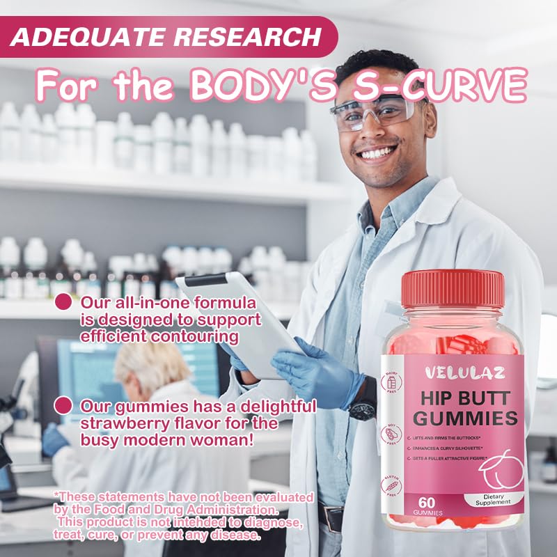 Velulaz Booty Gummies for Women - BBL Gummies with Multivitamins and Herbal Extracts - Strawberry Flavor - Gummy, 60 Count