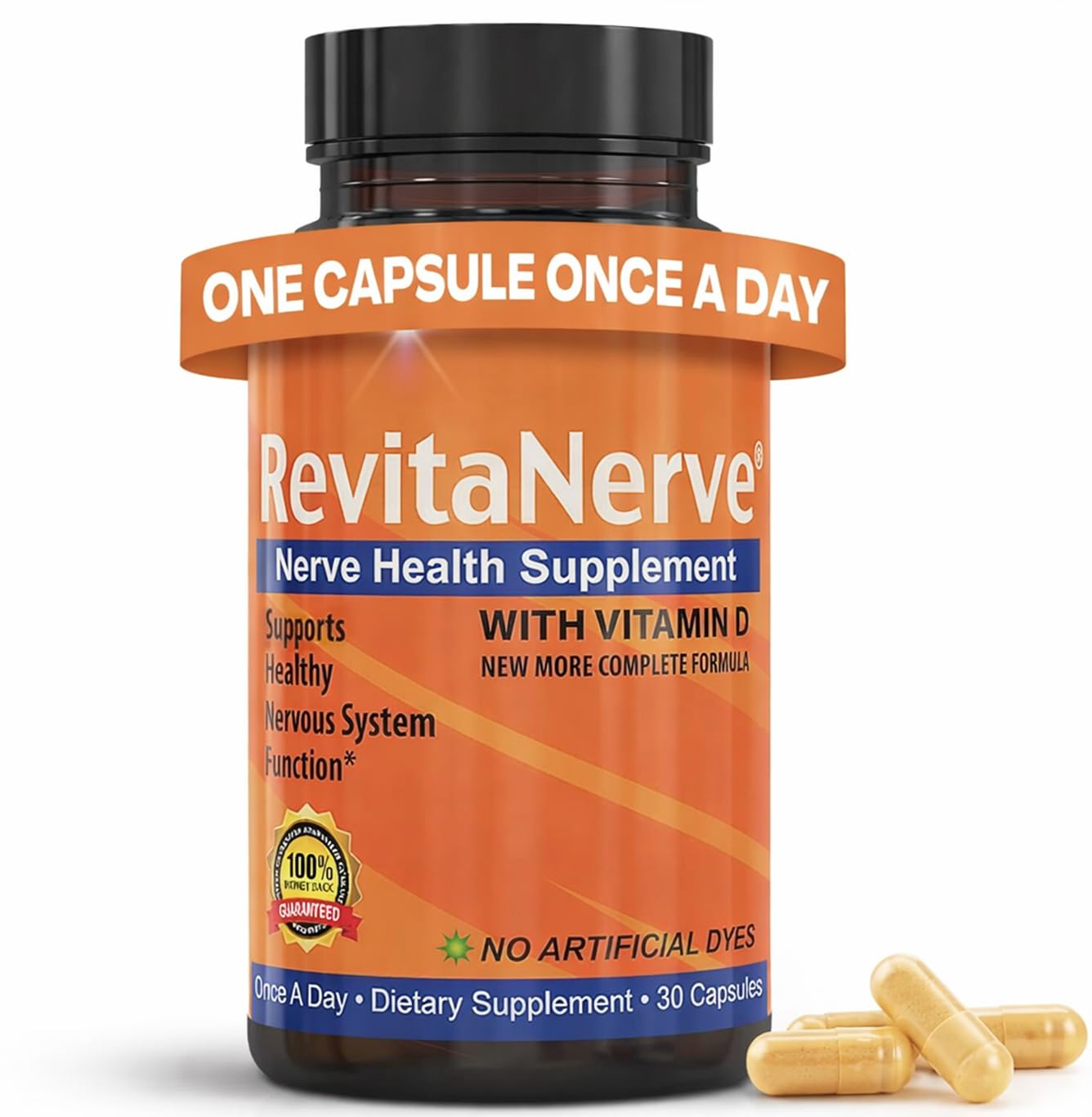 RevitaNerve 7-in-1 Neuropathy Support Alpha Lipoic Acid 300mg Benfotiamine 150mg Capsules, 30 Count