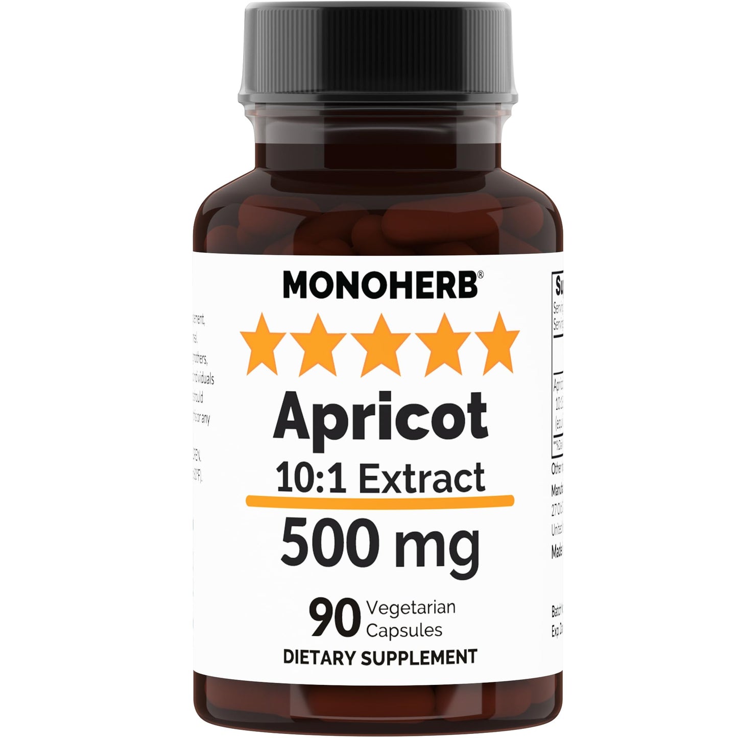 MONOHERB Apricot Extract 500 mg Capsules, 90 Count