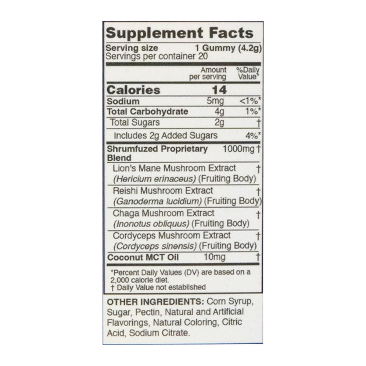 Shrumfuzed Proprietary Nootropic Gummy Lion's Mane, Reishi, Chaga, and Cordycep Nootropic Mushroom Blend, 20 Gummies
