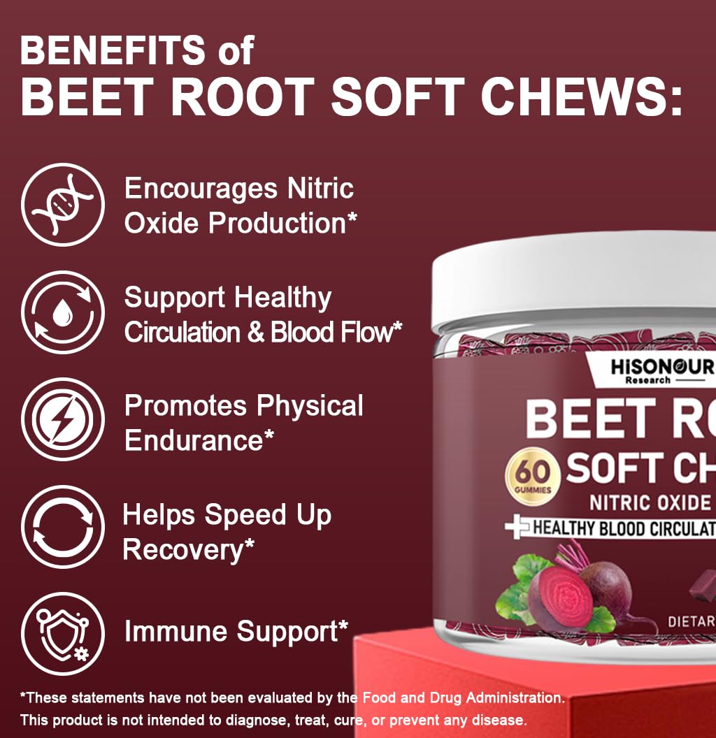 Hisonour Research Beetroot Soft Chews Chewable 60 Count