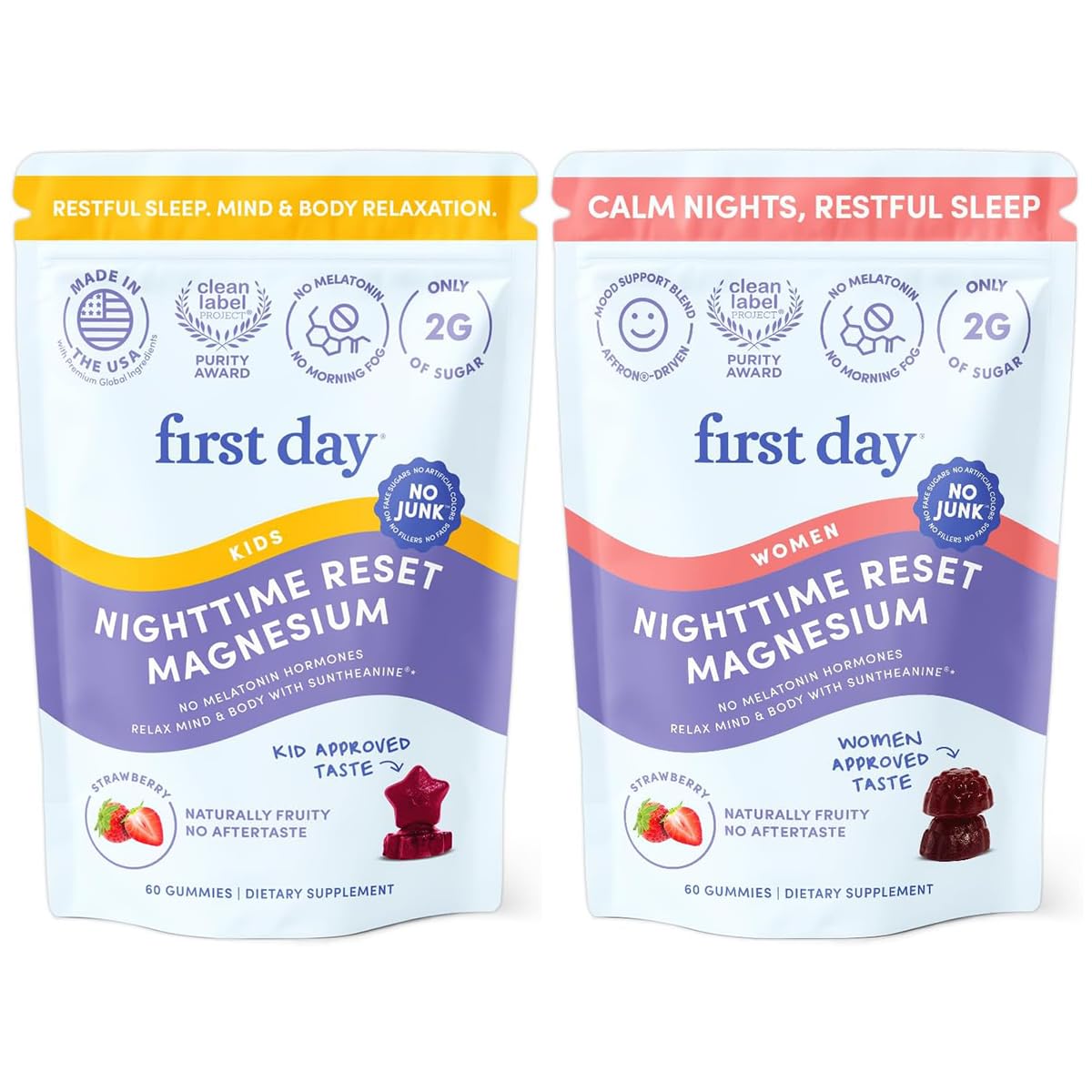 FIRST DAY Kids & Womens' Calming Magnesium Gummies, 120-Count