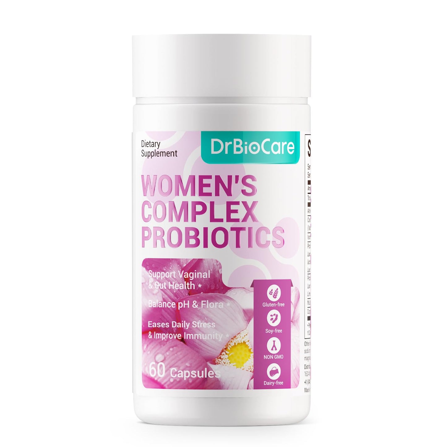 DrBioCare Women's Complex Probiotics Vaginal Probiotics for Women Vag Health, Ashwagandha Extract, Cranberry Concentrate, Mulberry Leaf Extract, Non-GMO, Gluten-Free, Soy-Free, Dairy Free, 60 Capsules