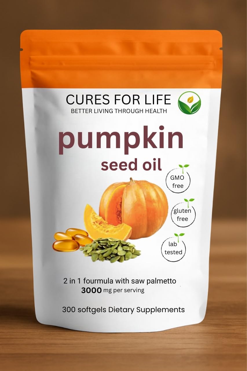 Cures For Life Pumpkin Seed Oil with Saw Palmetto Softgels 300 Count