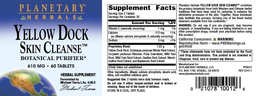 Planetary Herbals Yellow Dock Skin Cleanse 60 Tablets