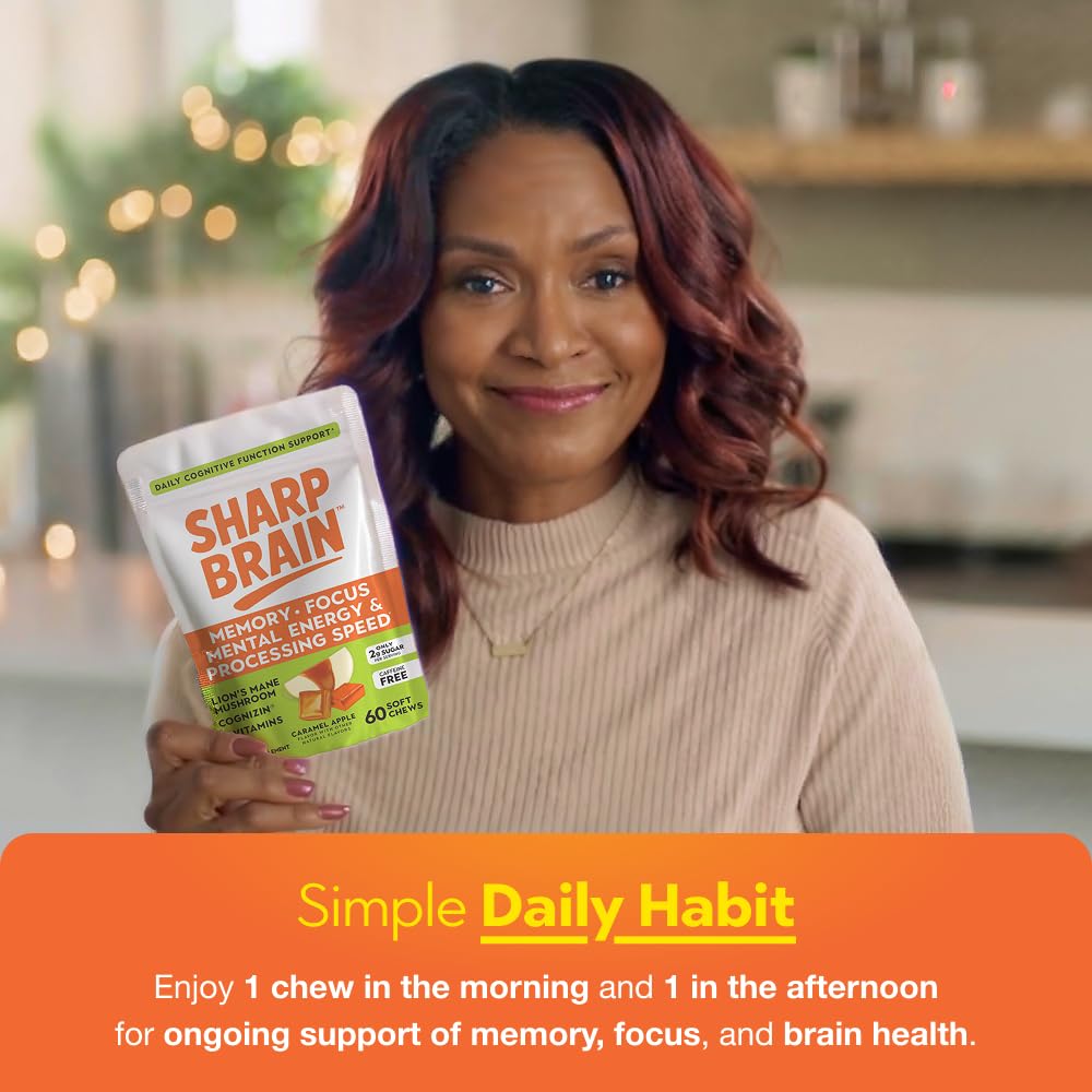 Sharp Brain Premium Brain Performance – Daily Support for Memory, Focus, Mental Energy, Processing Speed & Long-Term Brain Health, 60 Soft Chews