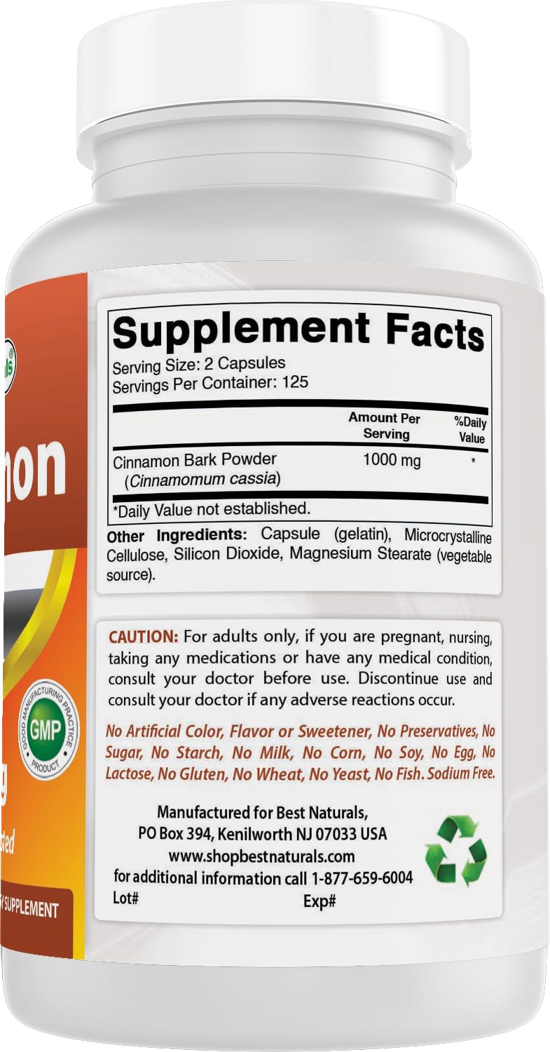 Best Naturals Cinnamon 500 mg 250 Capsules