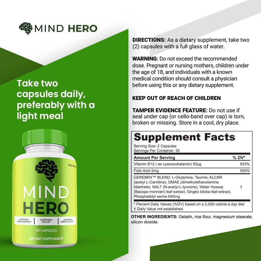 Gold Nutra Mind Hero Supplement Capsule, 2 Pack