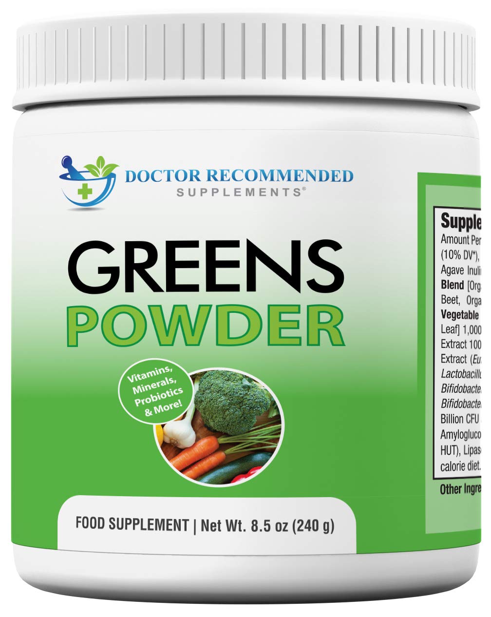 Doctor Recommended Supplements Greens Powder – Whole Food Nutritional Supplement – Probiotics and Digestive Enzymes, 8.5 Ounces