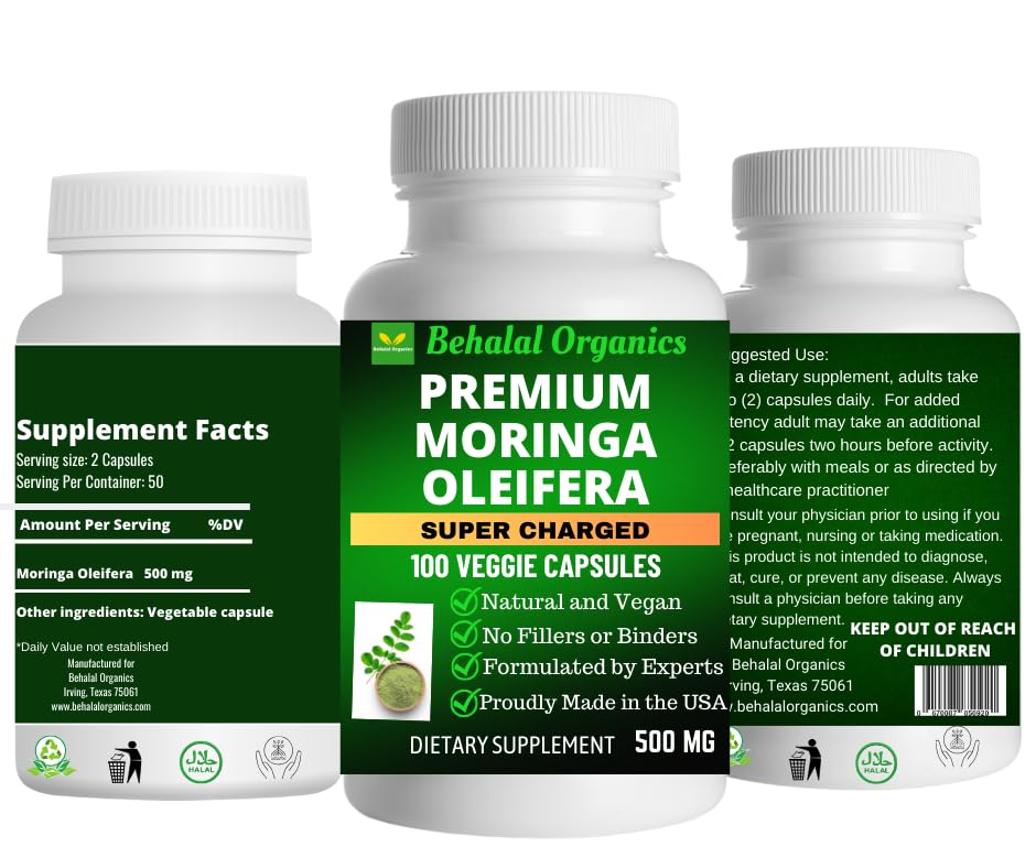 Behalal Organics Moringa Oleifera Quick Release Capsule 100 Count