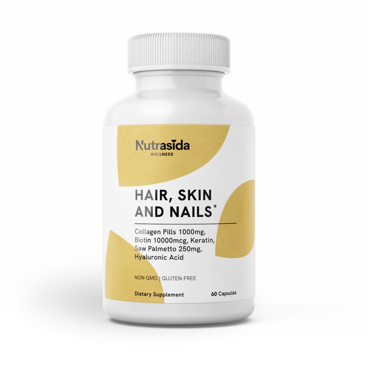 Nutrasida Hair, Skin and Nails Supplement with Collagen 1000mg, Biotin 10,000 mcg, Keratin, Hyaluronic Acid & Saw Palmetto Capsules 60