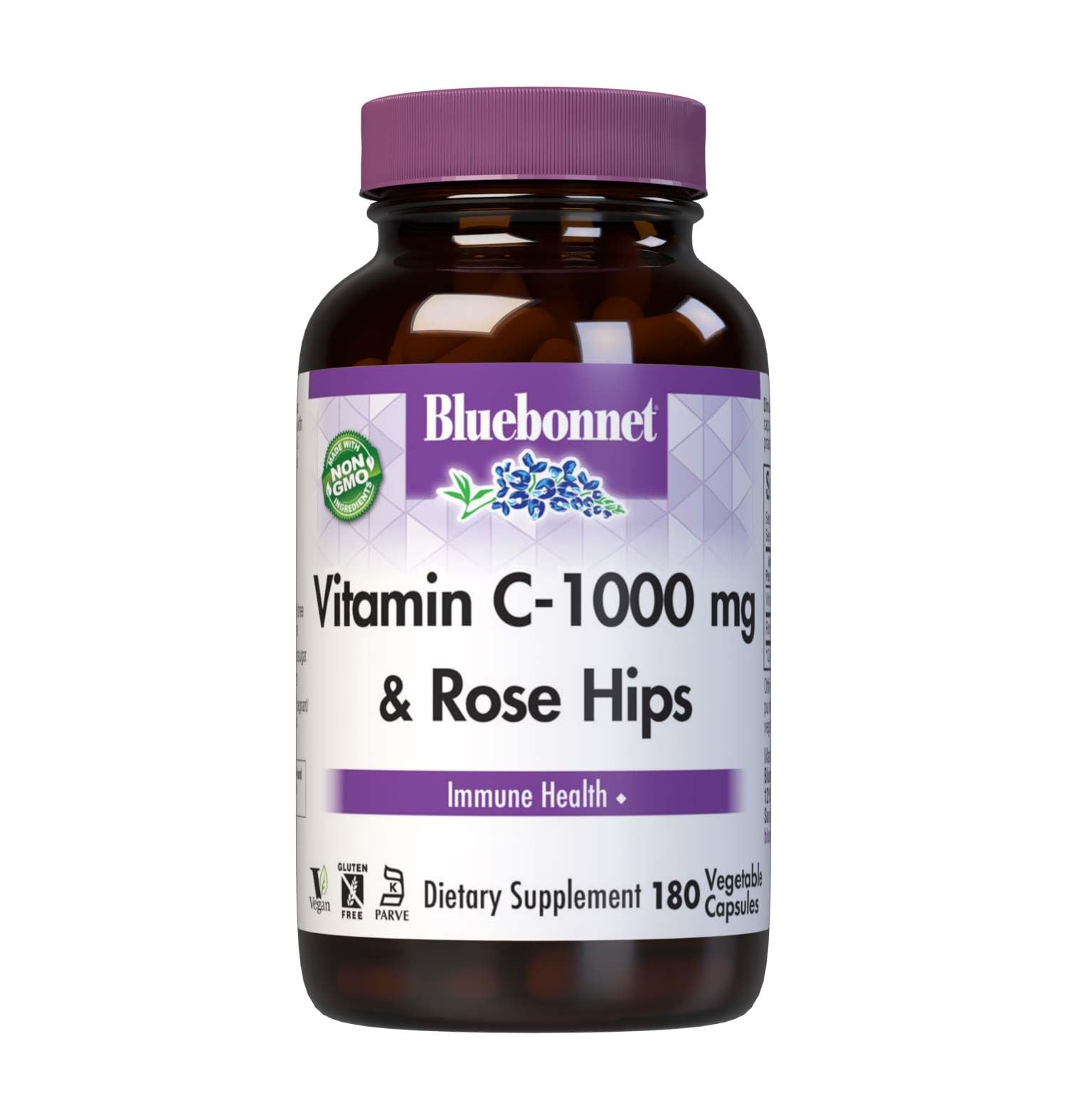 BlueBonnet Vitamin C 1000mg L-Ascorbic Acid with Rose HIPS Capsules 180 Count