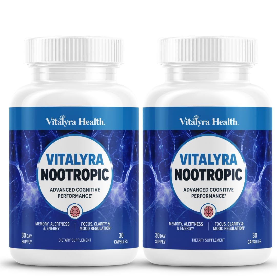 Vitalyra Health Nootropic 12-in-1 Brain Supplement for Memory, Focus & Energy Support – L-Tyrosine, Bacopa, Rhodiola, Caffeine, B Vitamins – Cognitive Balance Capsules, 60 Capsules
