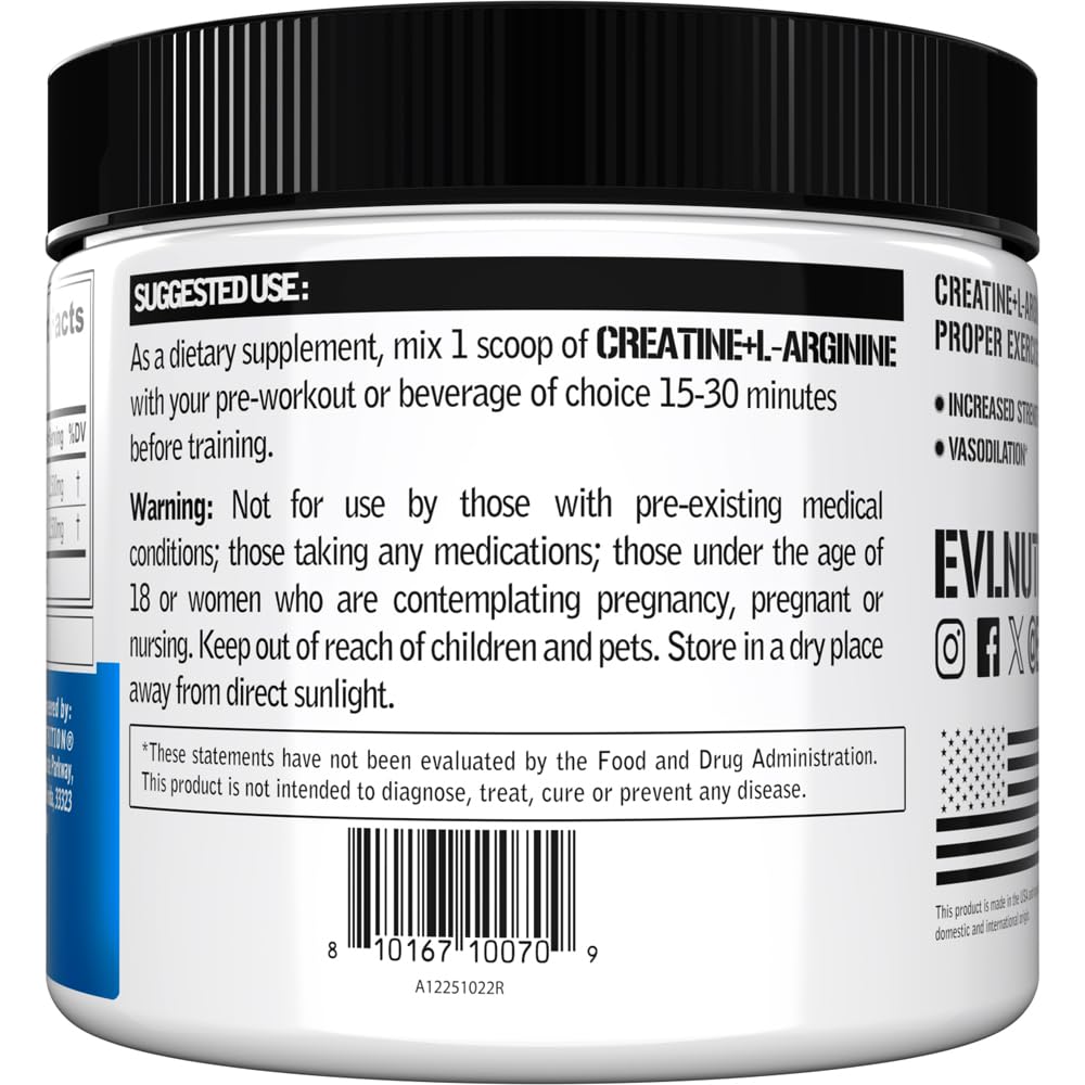 Evlution Creatine + L-Arginine Powder, 7.05 Ounce