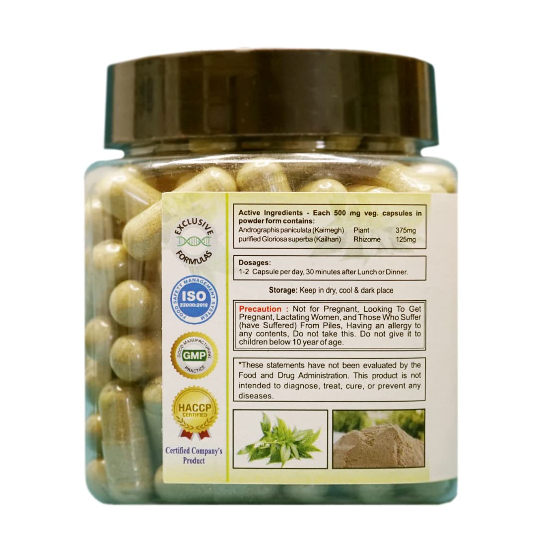HERBAL DAILY Gloriosa superba Plus Kalmegh & Purified Kalihari Powder Dietary Supplement 180 Capsules