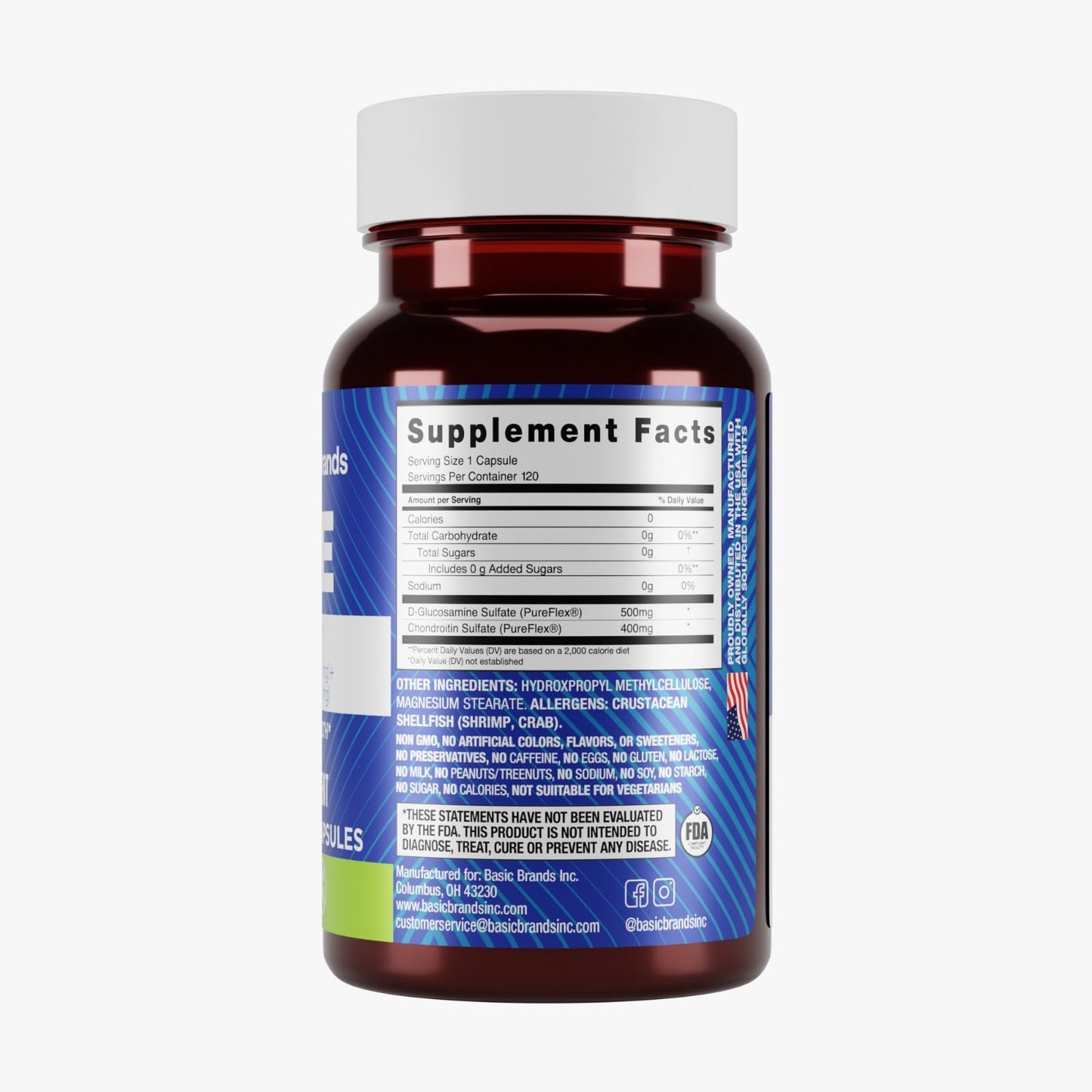 Basic Brands Move Pureflex Glucosamine Chondroitin Joint Support Supplement for Flexibility & Mobility 240 Capsules