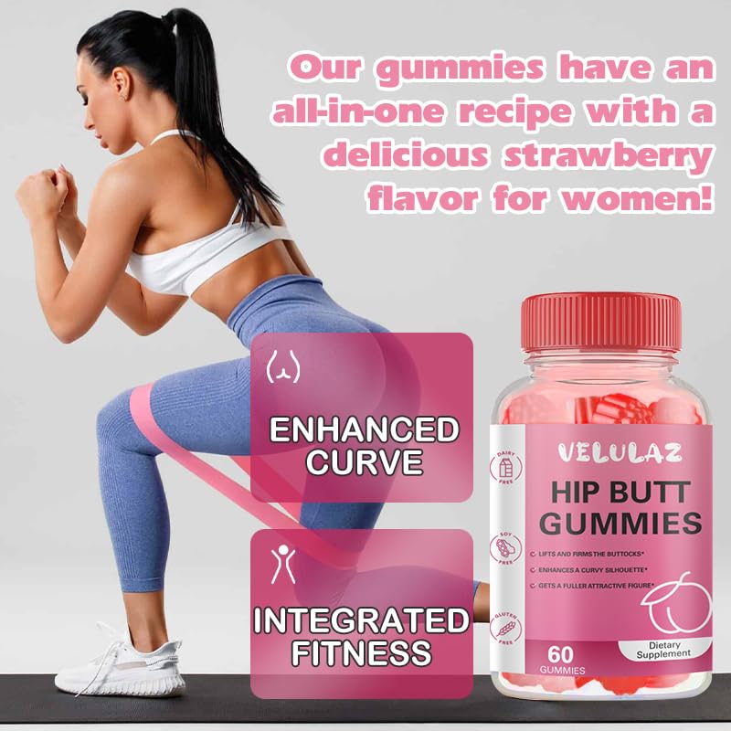 Velulaz Booty Gummies for Women - BBL Gummies with Multivitamins and Herbal Extracts - Strawberry Flavor - Gummy, 60 Count