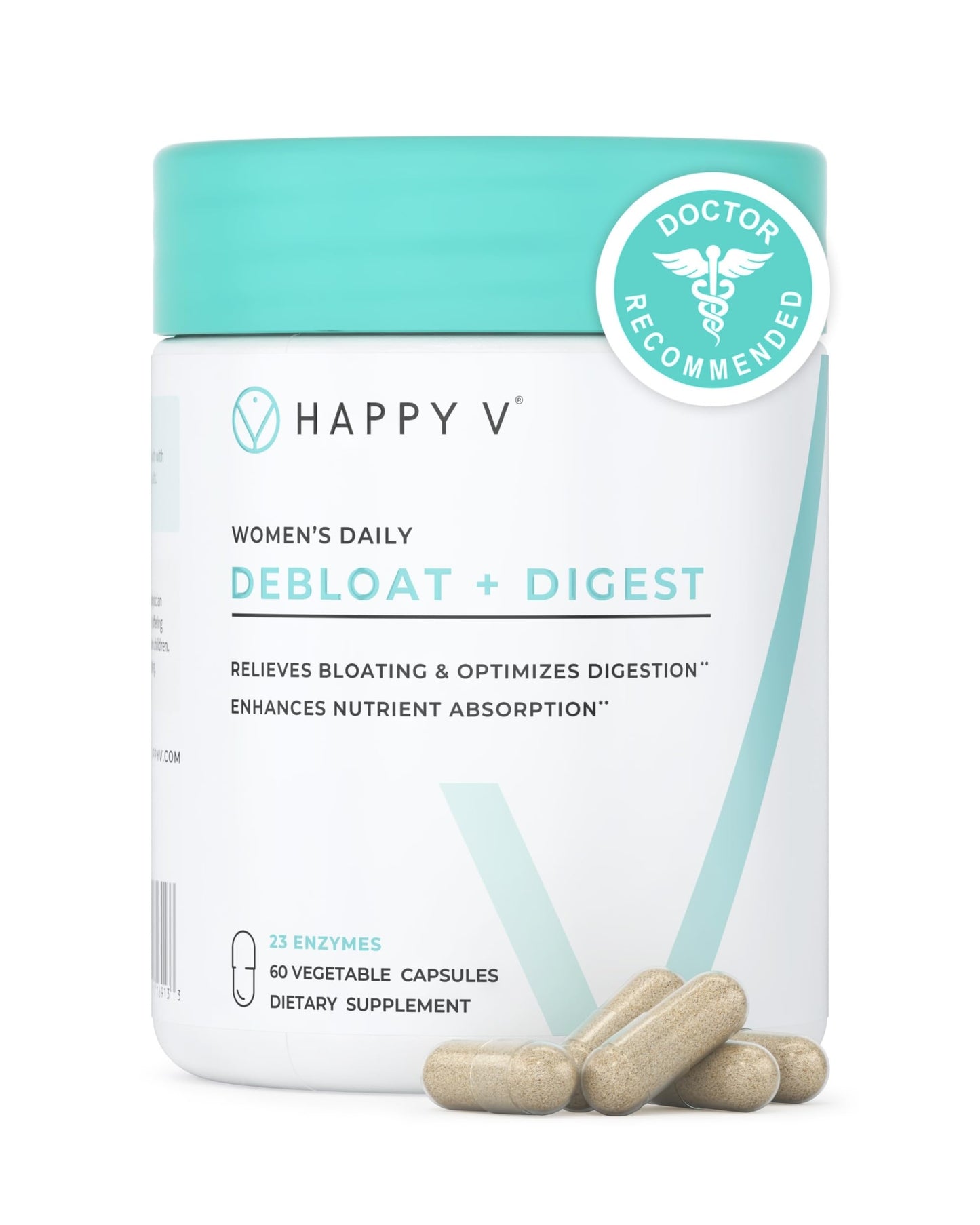 Happy V Debloat + Digest Digestive Enzymes Capsule, 60 Count