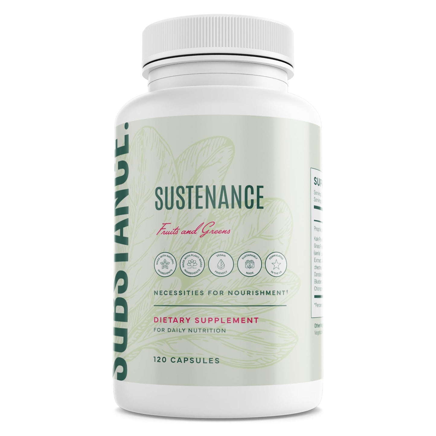 SUBSTANCE Nature's Sustenance Daily Greens, Daily Fruit and Veggies Supplement Capsule 120 Count