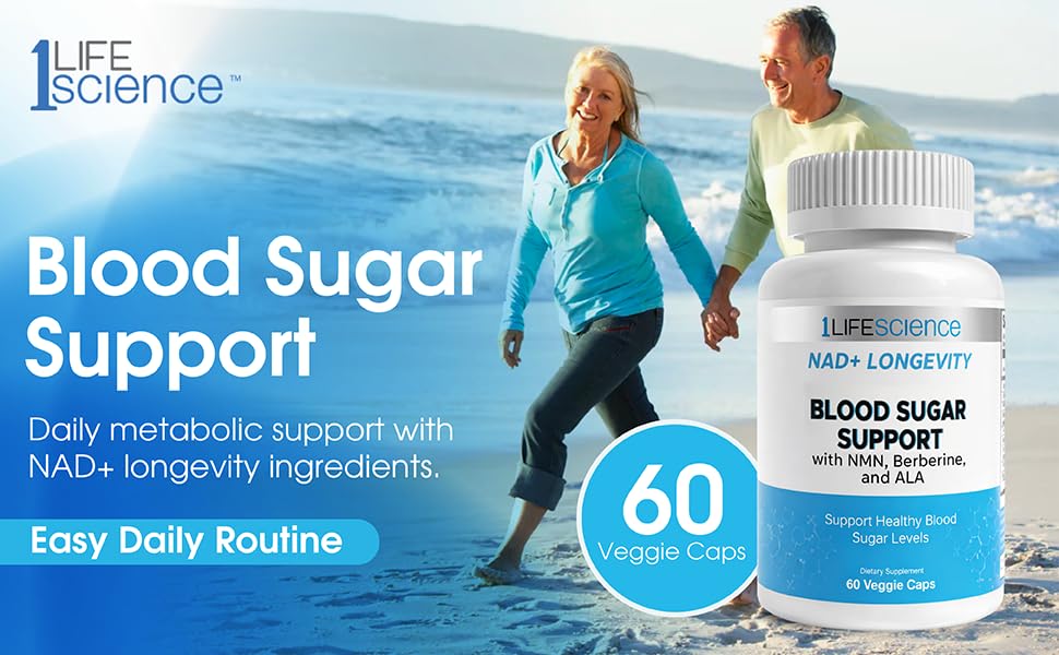 1LifeScience Blood Sugar Blend NMN, Urolithin A, Berberine & Alpha Lipoic Acid NAD+ Support Capsule 60 Count