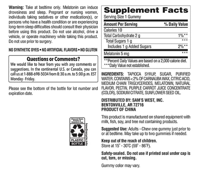 Generic Melatonin 5mg Gummies, 200 ct