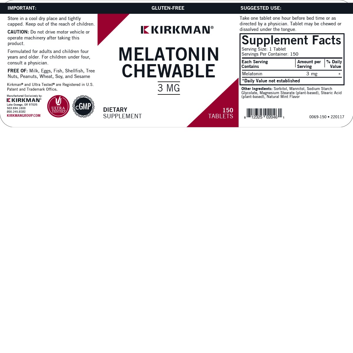 Kirkman Melatonin 3 mg Tablet, 150 Tablets