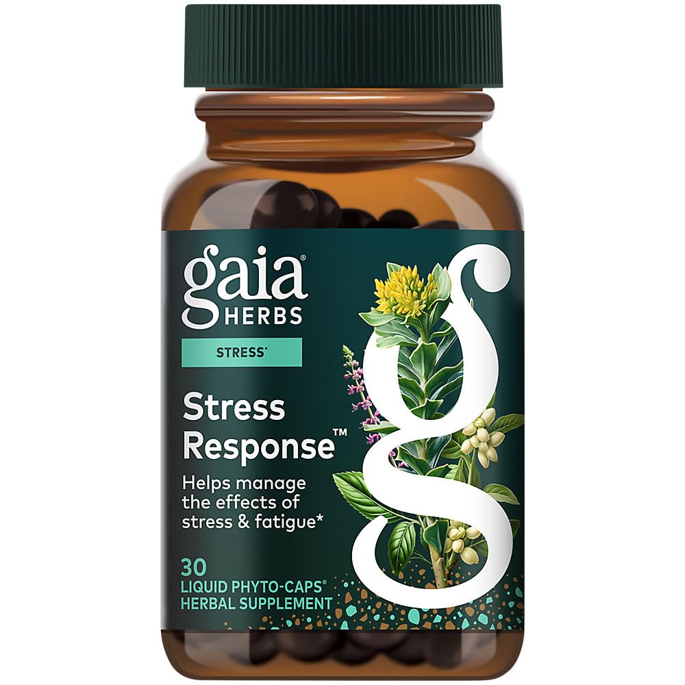 Gaia Herbs Stress Response with Rhodiola, Ashwagandha, Holy Basil Capsules, 30 Count