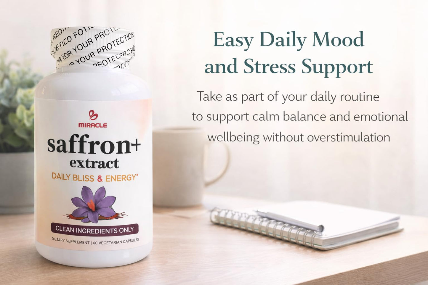 MIRACLE Stress and Mood Support Supplement Capsules, 60 Count