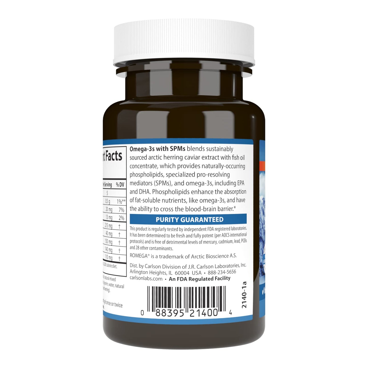 Carlson Omega-3s with SPMs, Phospholipid Omega-3s, Pro-Resolving Mediators (PRMs), Healthy Brain Aging, Cellular Support, 60 Softgels