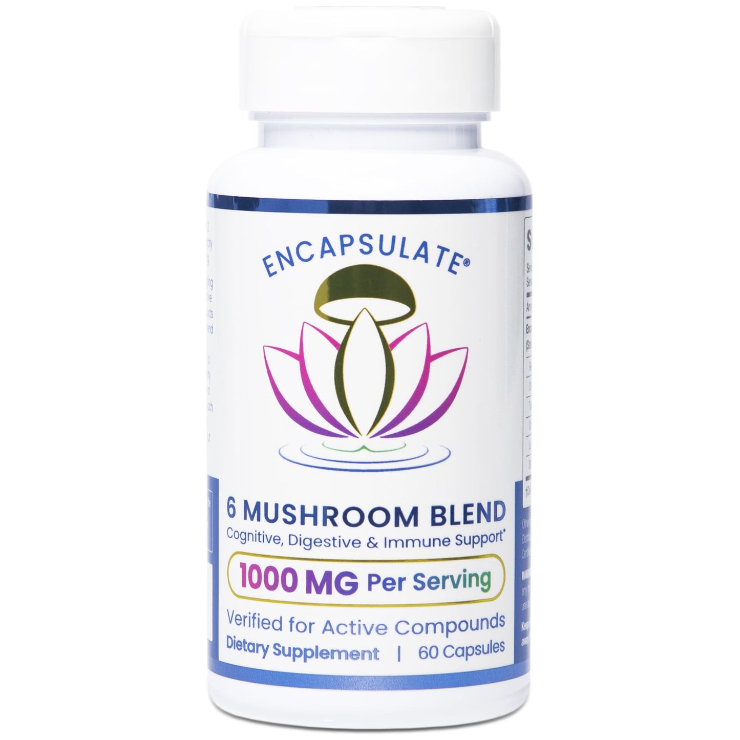 ENCAPSULATE 6 Mushroom Blend 1000mg – Reishi, Chaga, Turkey Tail, Cordyceps, Lion’s Mane & Shiitake 1:1 Mushroom Extract – Adaptogen Mushroom Supplement for Gut, Brain & Immune Support, 60 Capsules