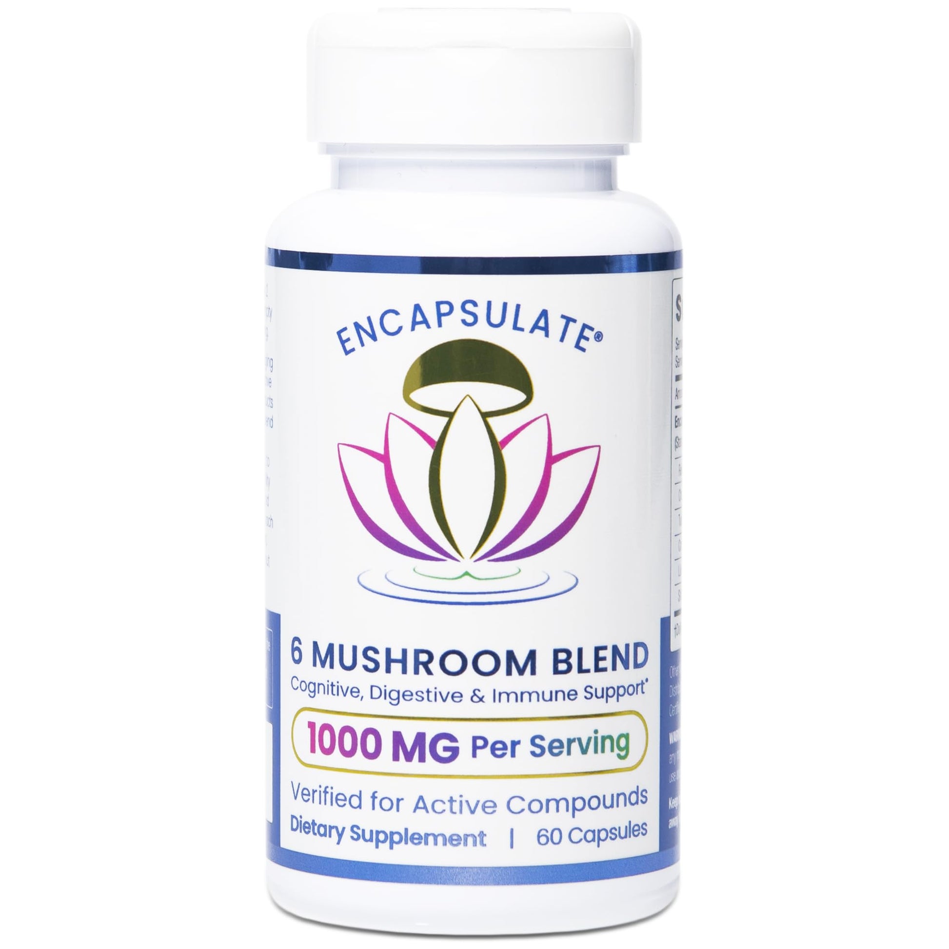 ENCAPSULATE 6 Mushroom Blend 1000mg – Reishi, Chaga, Turkey Tail, Cordyceps, Lion’s Mane & Shiitake 1:1 Mushroom Extract – Adaptogen Mushroom Supplement for Gut, Brain & Immune Support, 60 Capsules