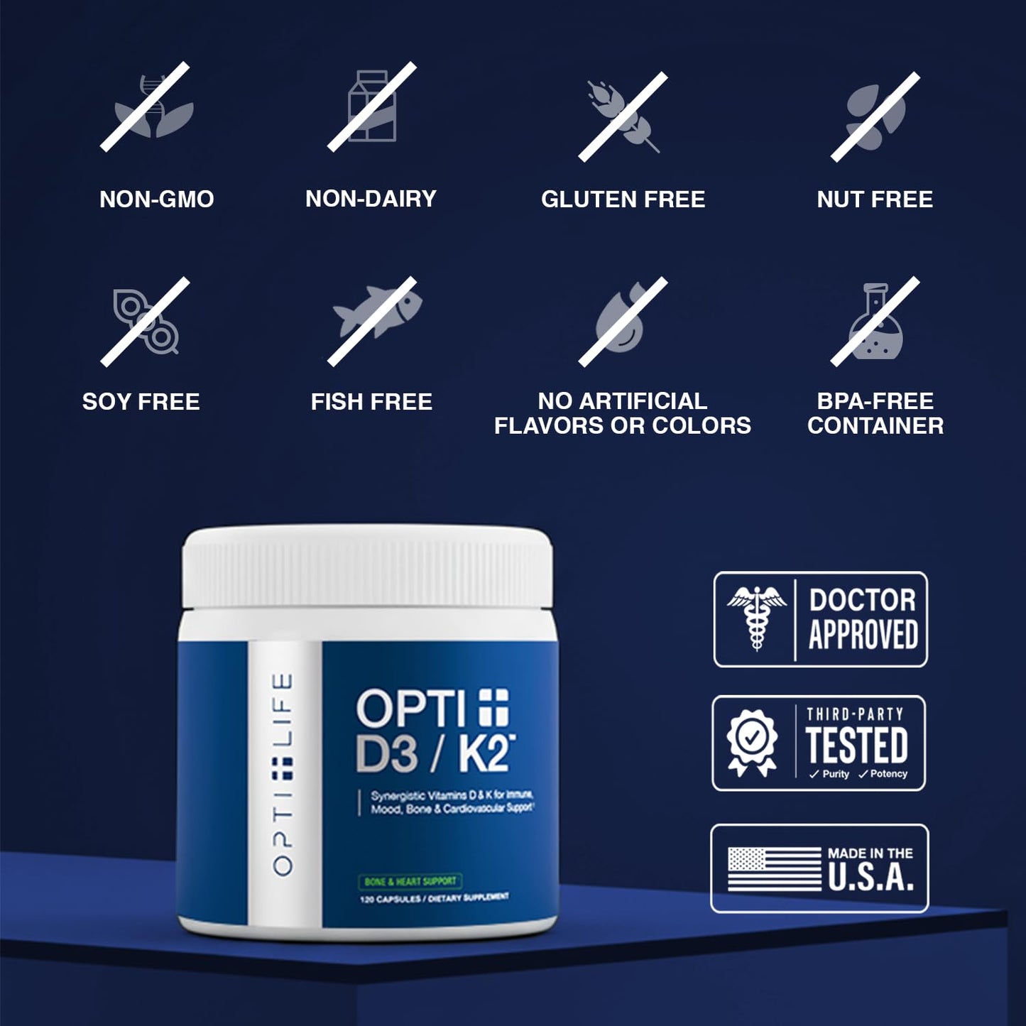 Opti + Life Vitamin D3 K2 (MK-7) Supplement Capsule 120 Count