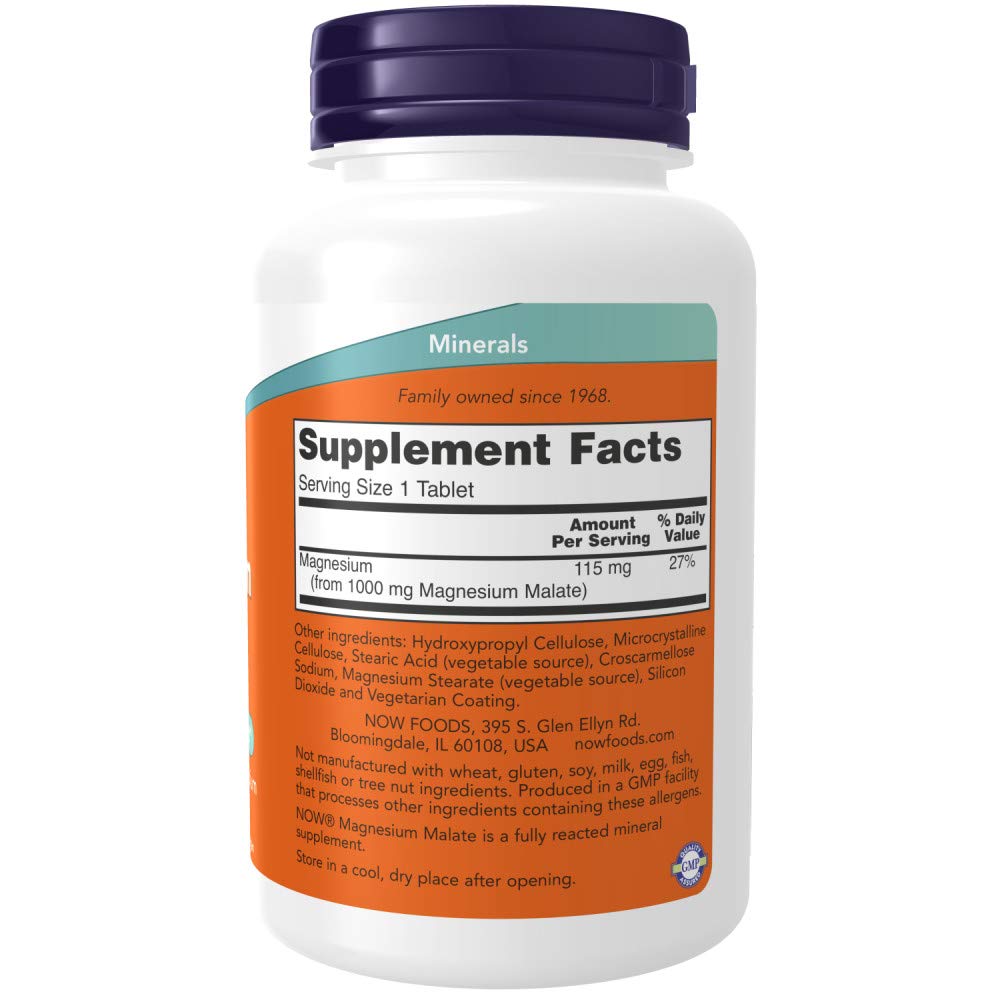 NOW Foods Magnesium Malate 1000mg Tablets, 180 Count